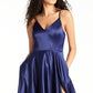 B Darlin Women's Slitted Spaghetti Strap V Neck Full-Length Formal Fit Flare Dress Juniors Blue Size 9-10