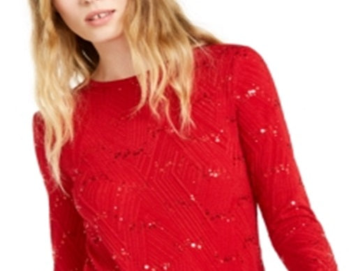 Michael Kors Women's Sequinned Jacquard Top Red Size M