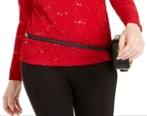 Michael Kors Women's Sequinned Jacquard Top Red Size M