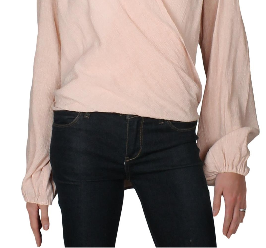 Free People Women's Check on It Hi-Low Drapey Wrap Top Pink Size M