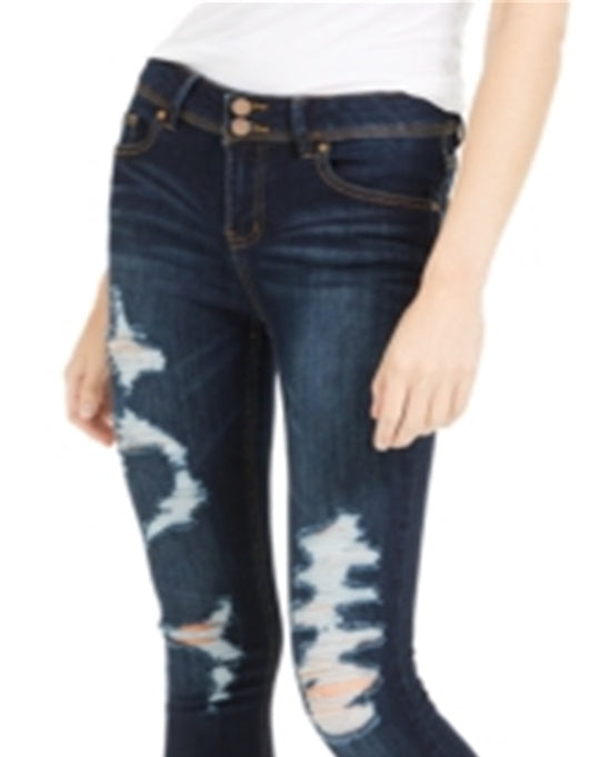 Indigo Rein Junior's Distressed Curvy Jeans Blue Size 1