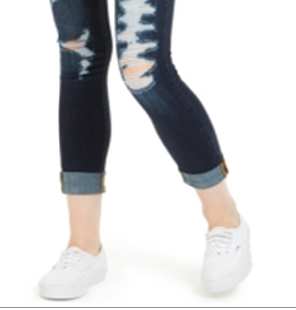Indigo Rein Junior's Distressed Curvy Jeans Blue Size 1