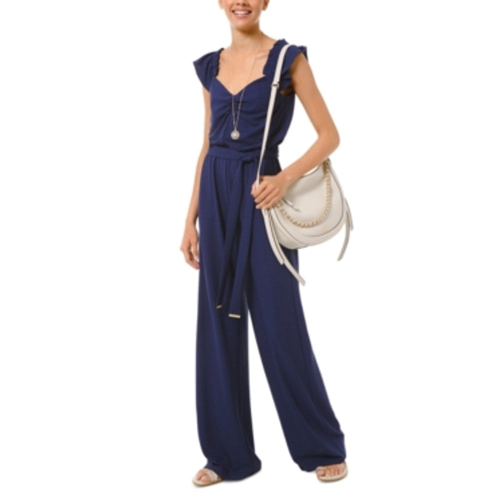 Michael Kors Women's Petite V-Flutter Sleeve Jumpsuit & Rompers One Piece Blue Size Petite M
