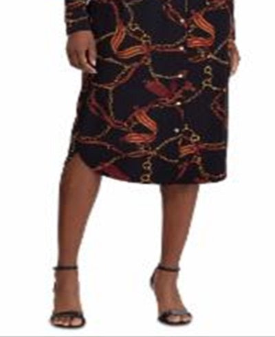 Ralph Lauren Women's Printed Cuffed Collared Tea Length Shirt Dress Black Size Small