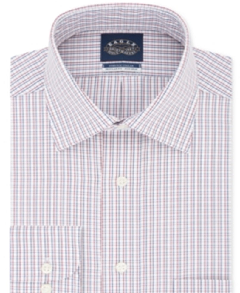 Eagle Men's Classic Regular Fit Non Iron Stretch Collar Check Dress Shirt Red Size 34X35