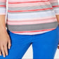Charter Club Women's Pima Cotton Button Shoulder Striped Top Pink Size Petite L