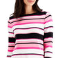 Charter Club Women's Pima Cotton Button Shoulder Stripe Top Pink Size S