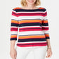 Charter Club Women's Pima Cotton Button Shoulder Stripe Top Pink Size Medium