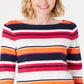 Charter Club Women's Pima Cotton Button Shoulder Stripe Top Pink Size Medium
