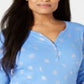 Karen Scott Women's Printed Henley Top Blue Size X-Small