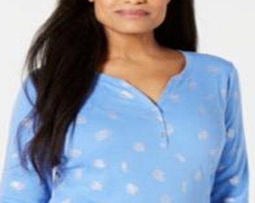Karen Scott Women's Printed Henley Top Blue Size X-Small