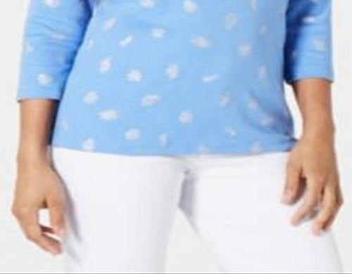 Karen Scott Women's Printed Henley Top Blue Size X-Small