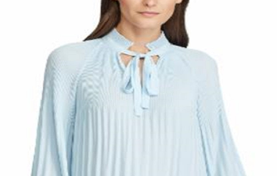Ralph Lauren Women's Pleated Tie Neck Blouse Blue Size Medium