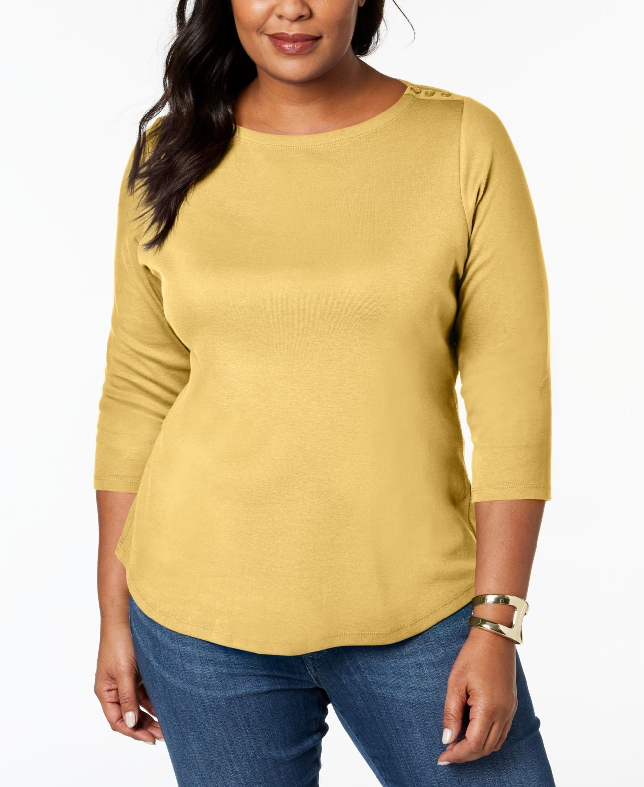 Charter Club Women's 3/4-Sleeve Top  Yellow Size Small