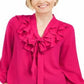 Kasper Women's Long Sleeve Tie Neck Blouse Pink Size Petite Medium