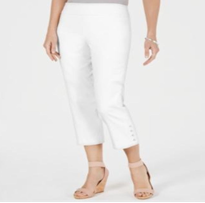 JM Collection Women's Button Hem Capri Pants White Size Petite Small