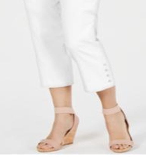 JM Collection Women's Button Hem Capri Pants White Size Petite Small