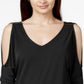 INC International Concepts Women's Cold Shoulder Hardware Top Black Size Petite L