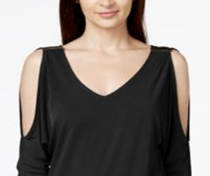 INC International Concepts Women's Cold Shoulder Hardware Top Black Size Petite L