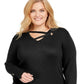 JM Collection Women's  Plus Size Grommet-Detail Sweater Black Size 3X