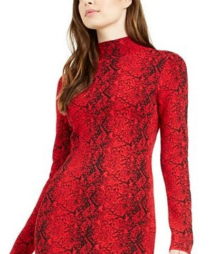 Bar III Women's Long Sleeve Below the Knee Body Con Dress Red Size Large
