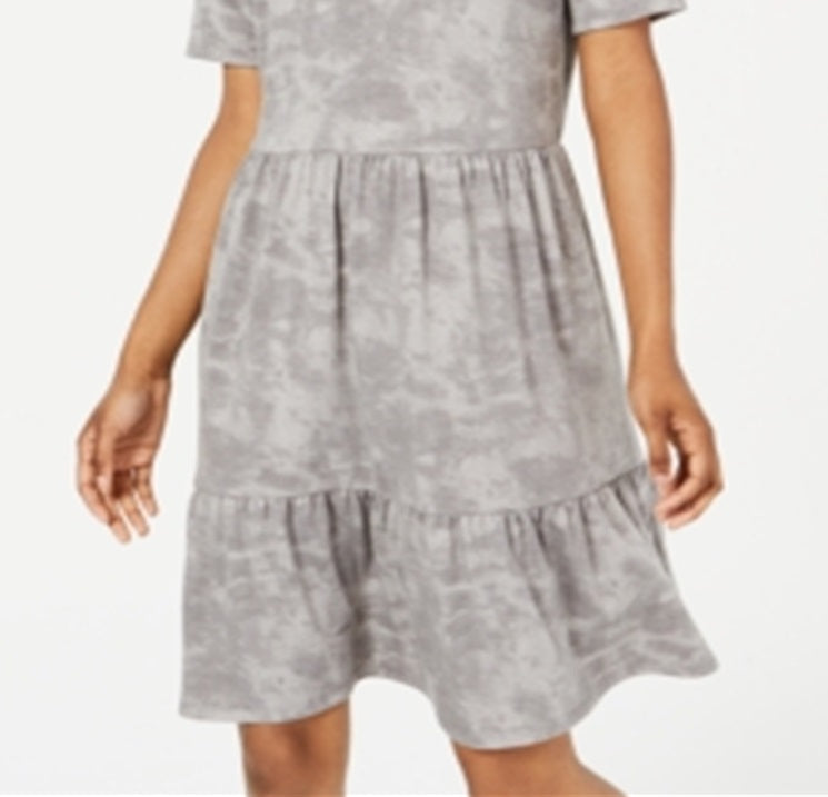 ONE CLOTHING Women's Acid Wash Short Sleeve Crew Neck Above the Knee Fit Flare Dress Gray Size X-Large