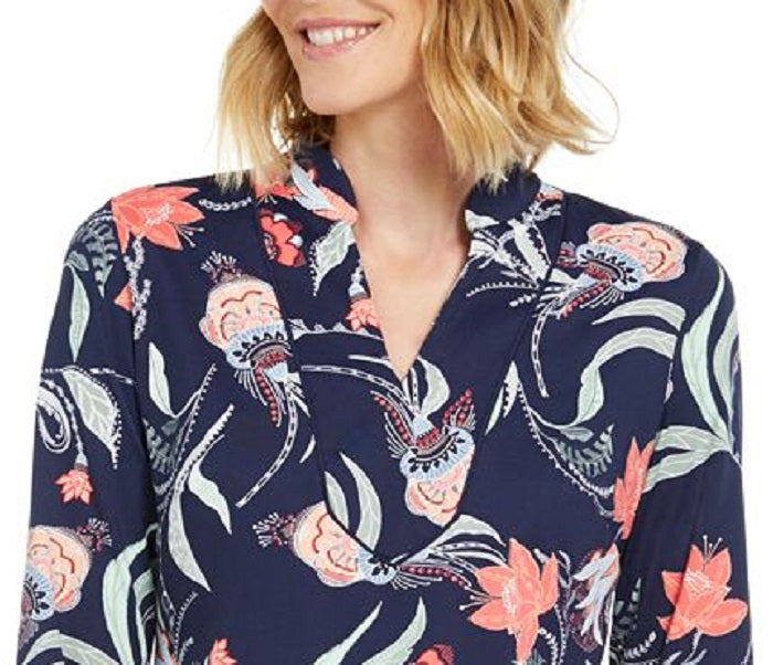 Charter Club Women's Paisley Print Tunic Blue Size Petite Small