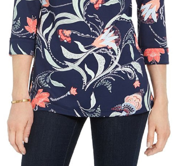 Charter Club Women's Paisley Print Tunic Blue Size Petite Small