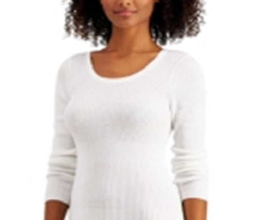 Style & Co Women's Ribbed Sweater Dress White Size Large