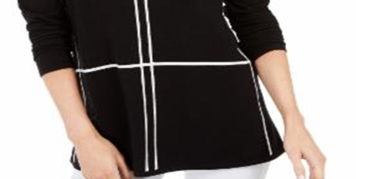 Alfani Women's Petite Grid-Pattern Sweater Black Size Petite M