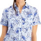 Karen Scott Women's Tuscan Garden Cotton Shirt Blue Size Petite Large