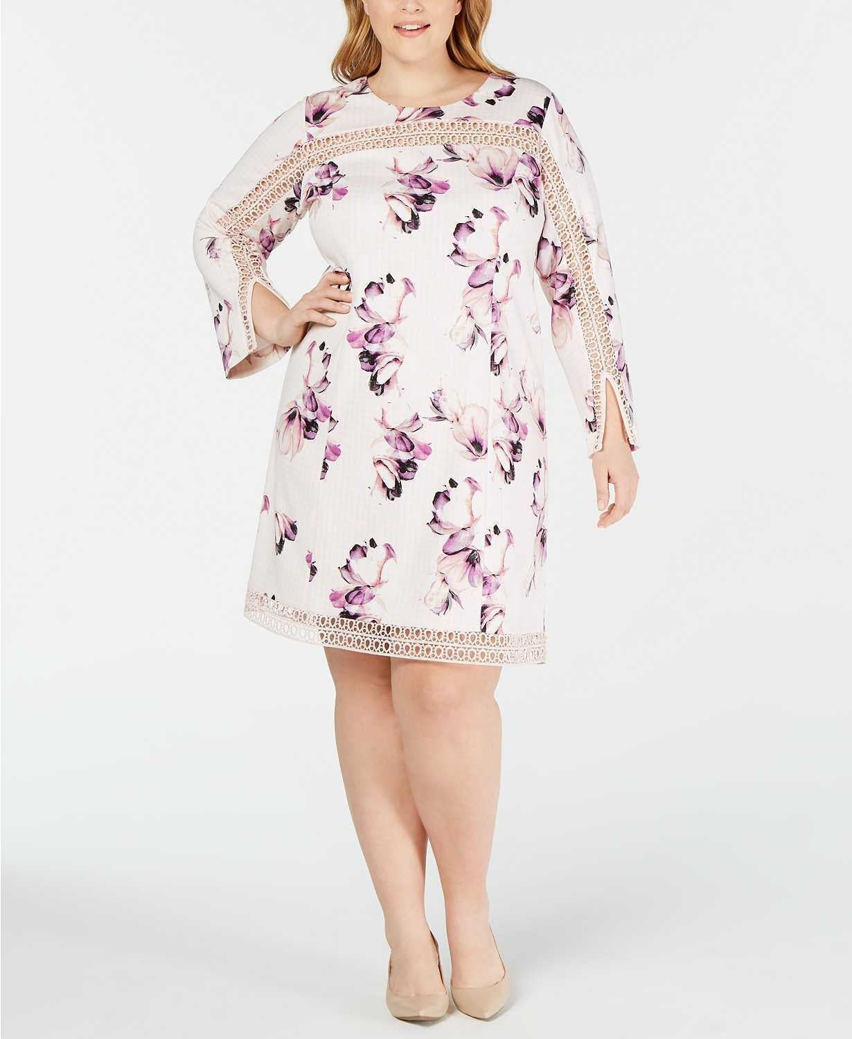 Alfani Women's Plus Size Illusion-Trim Shift Mauve Combo 16W