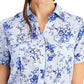 Karen Scott Women's Tuscan Garden Cotton Shirt Blue Size Petite Medium