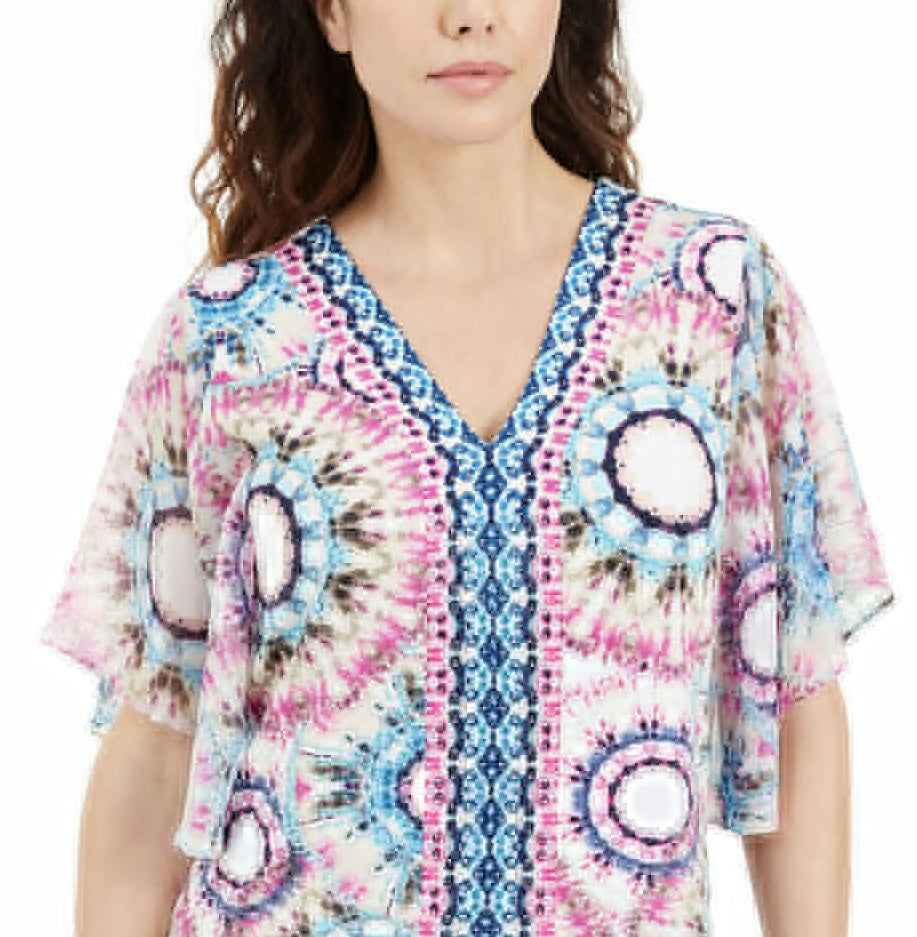 JM Collection Women's Flutter Sleeve Top  Blue Size Petite Medium