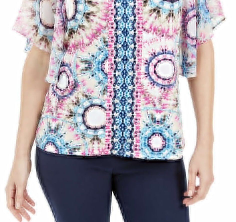 JM Collection Women's Flutter Sleeve Top  Blue Size Petite Medium