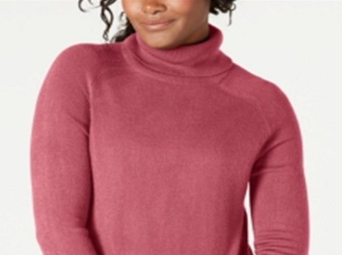 Karen Scott Women's Ribbed Solid Long Sleeve Turtle Neck Blouse Sweater Pink Size Petite X-Large