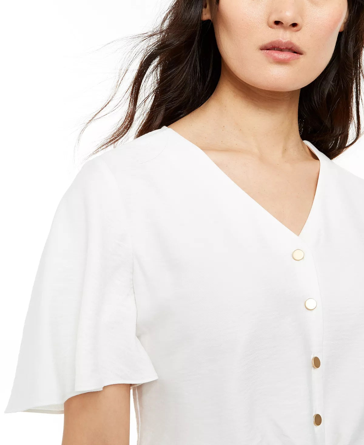 Alfani Women's Flutter-Sleeve Top  White Size Large