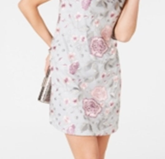 Jessica Howard Women's Illusion Embroidered Cocktail Dress Gray Size 10
