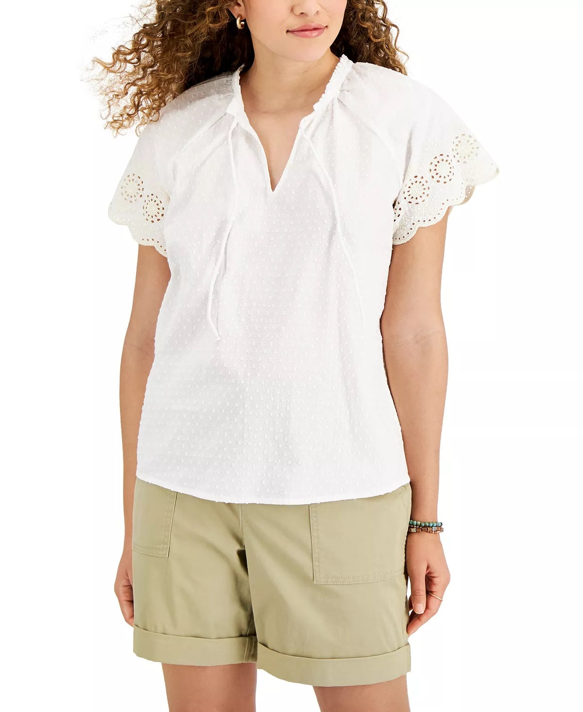 Style & Co Women's Flutter-Sleeve Blouse  White Size 2XL