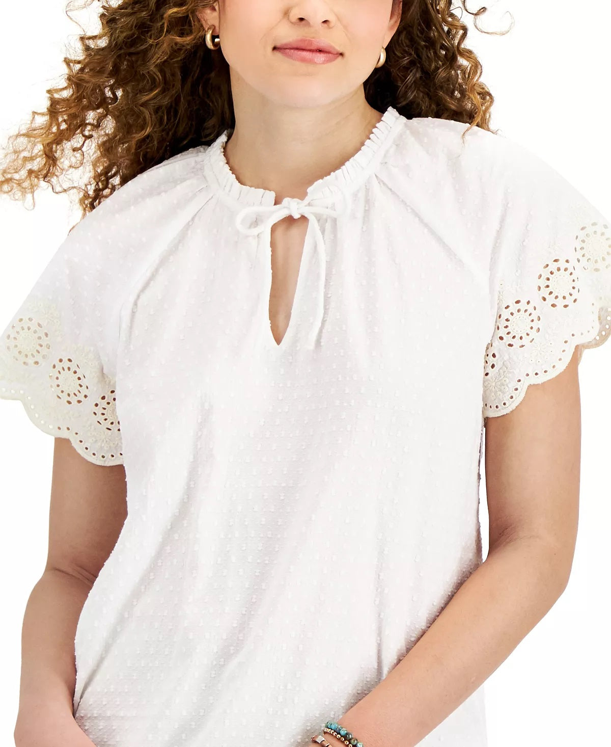 Style & Co Women's Flutter-Sleeve Blouse  White Size 2XL