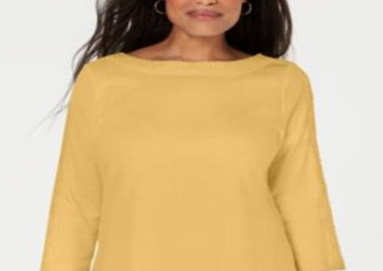 Karen Scott Women's Cotton Lace Trim Top Yellow Size Small