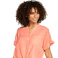 Charter Club Women's Linen Tie-Front Button-up Shirt  Red Size Large
