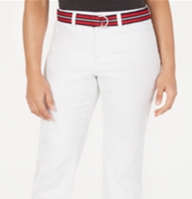 Charter Club Women's Belted Tummy Control Cuffed Jeans White Size 10