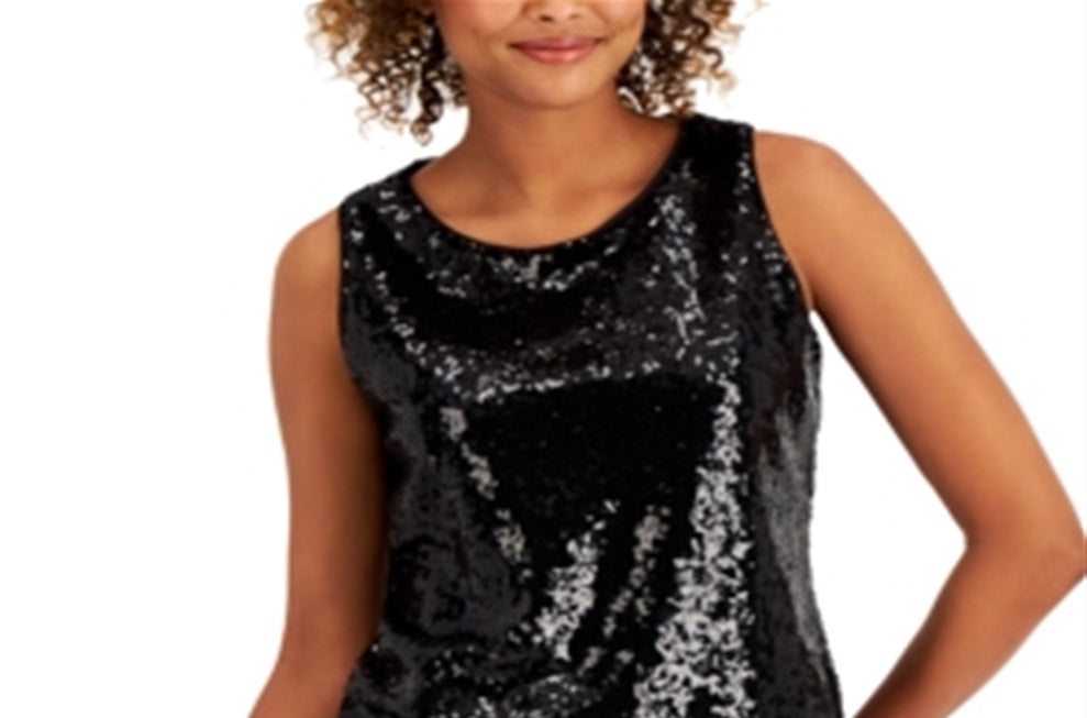 Charter Club Women's Sequined Tank Top Black Size Large