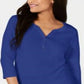 Karen Scott Women's Cotton Henley Top Blue Size X-Small
