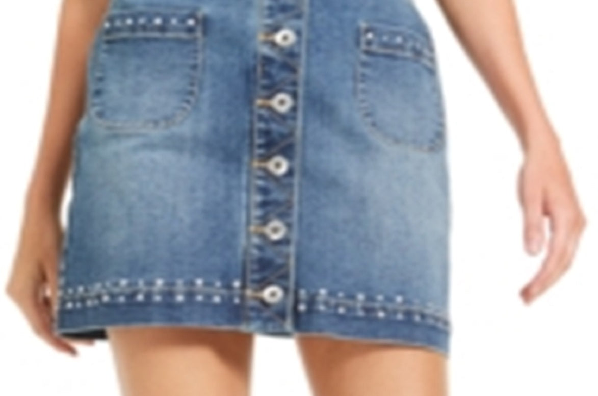INC International Concepts Women's Studded Jean Skirt Blue Size 0