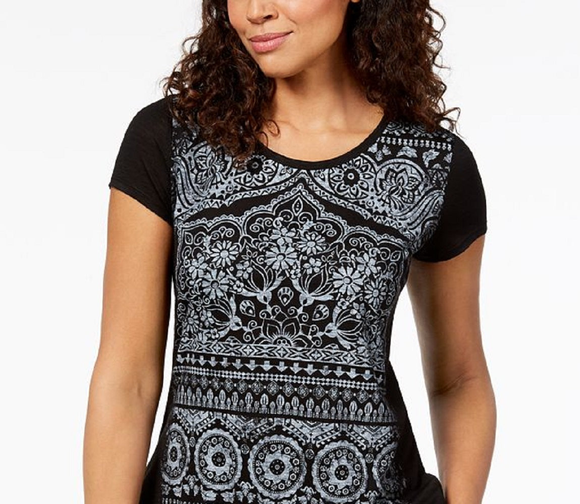 Style & Co Women's Graphic T-Shirt Black Size XXL