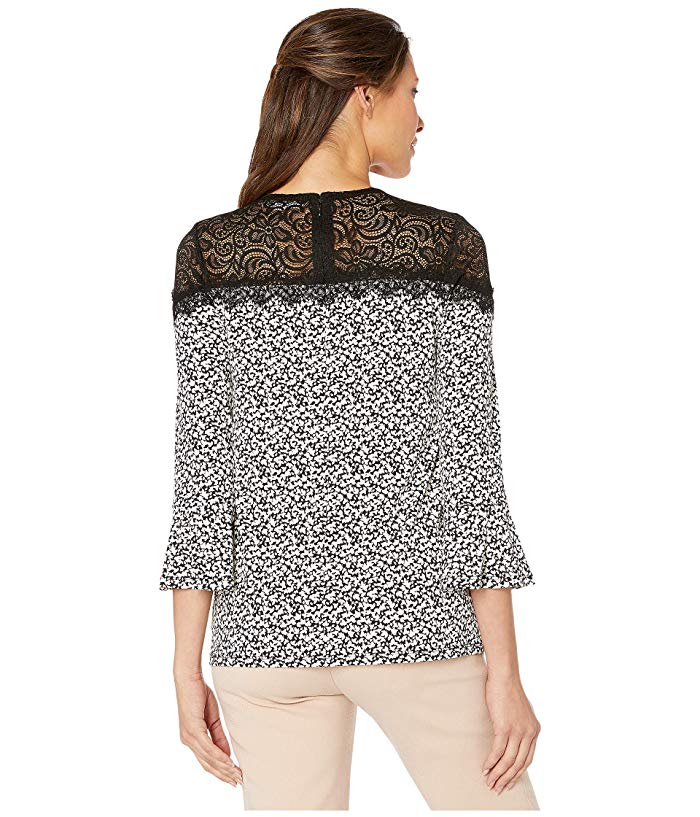 Michael Kors Women's Leaf Lace Yoke Top (Black/Bone) Black Size Large