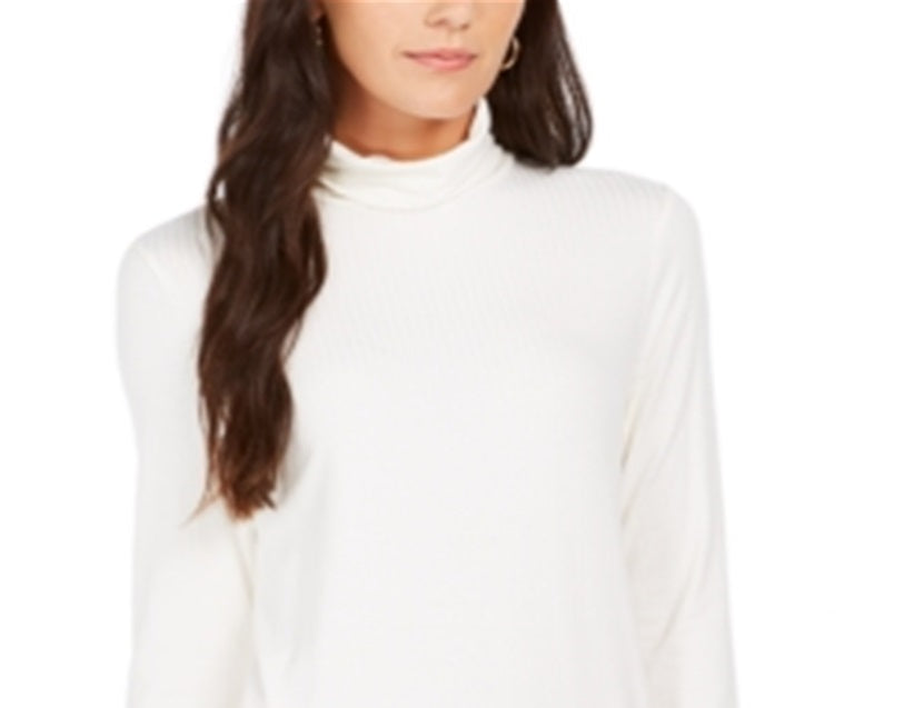 Charter Club Women's Heathered Ribbed Turtleneck Top White Size Large