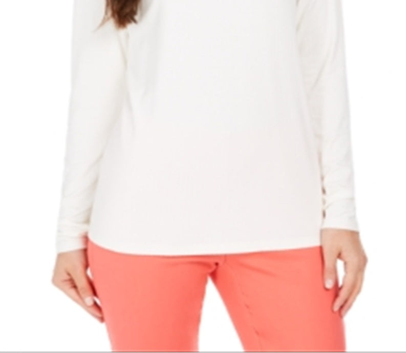 Charter Club Women's Heathered Ribbed Turtleneck Top White Size Large